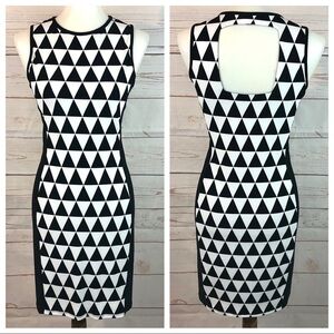 Vince Camuto Harlequin Geometric Pyramid Triangle Cutout Stretch Jersey Dress